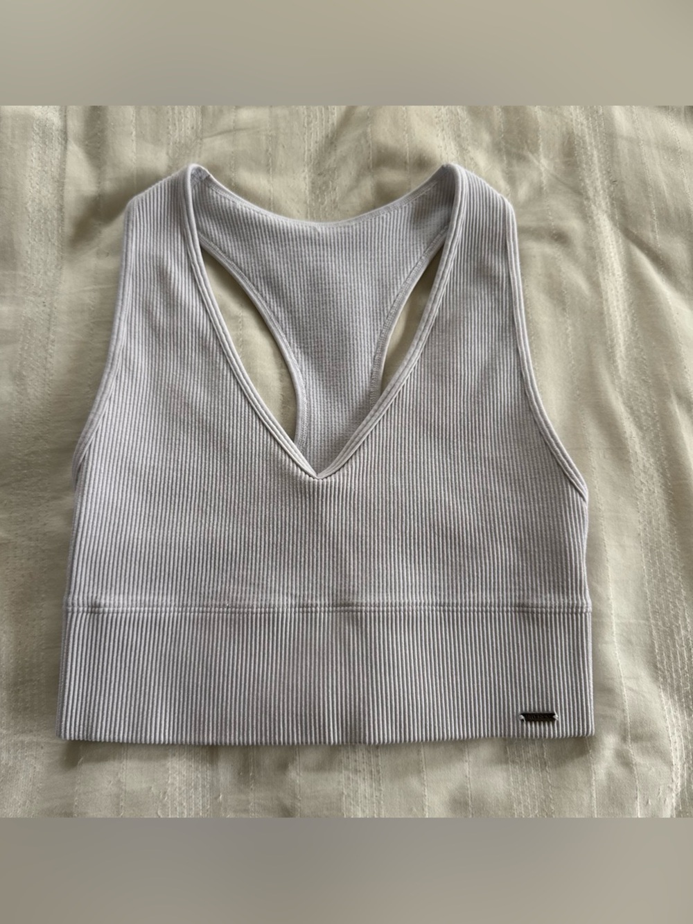Gilly Hicks White Ribbed V-Neck Racerback Crop Tank